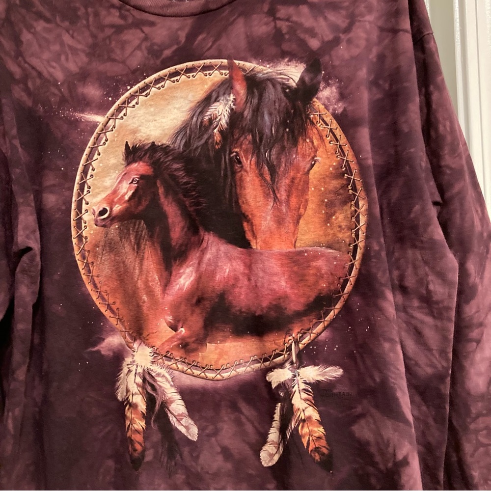 The Mountain Purple Tie Dye Horse Dreamcatcher Long Sleeve T-shirt - Picture 2 of 5